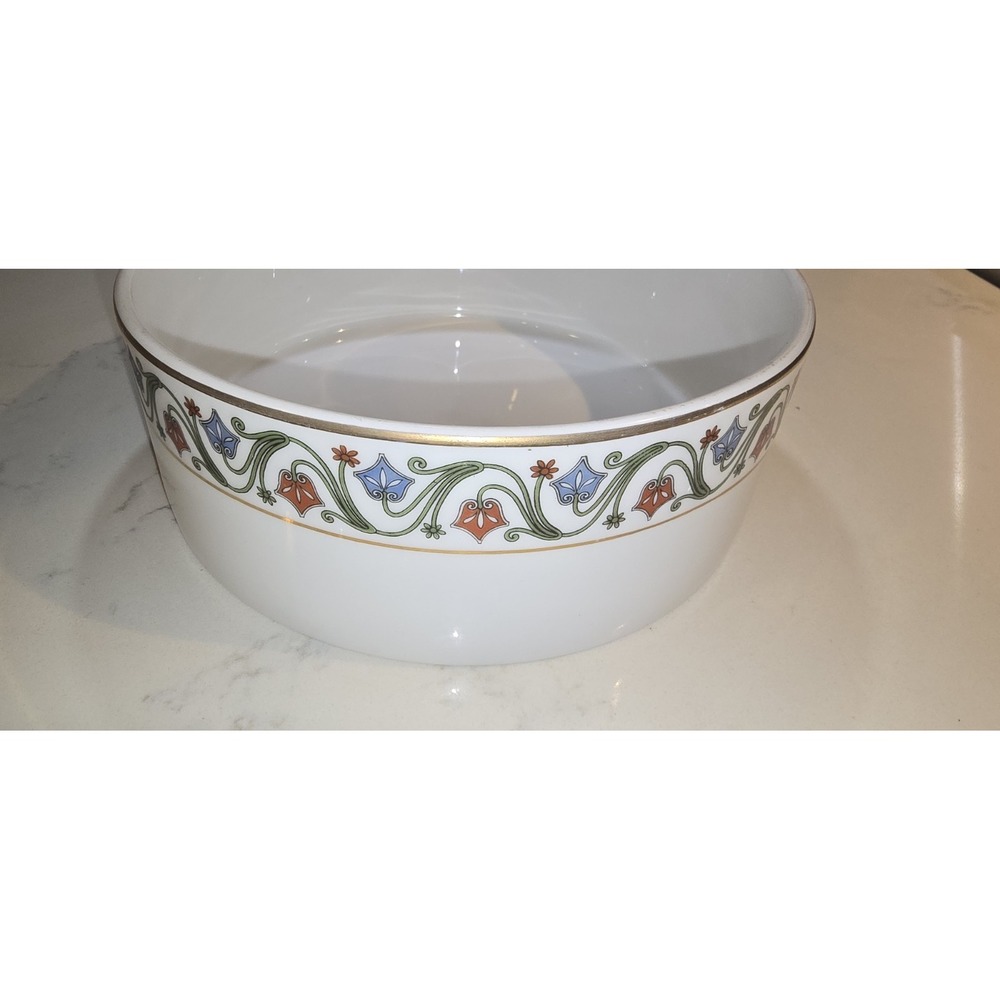 TV Limoges France porcelain bowl white floral border, printed backstamp France